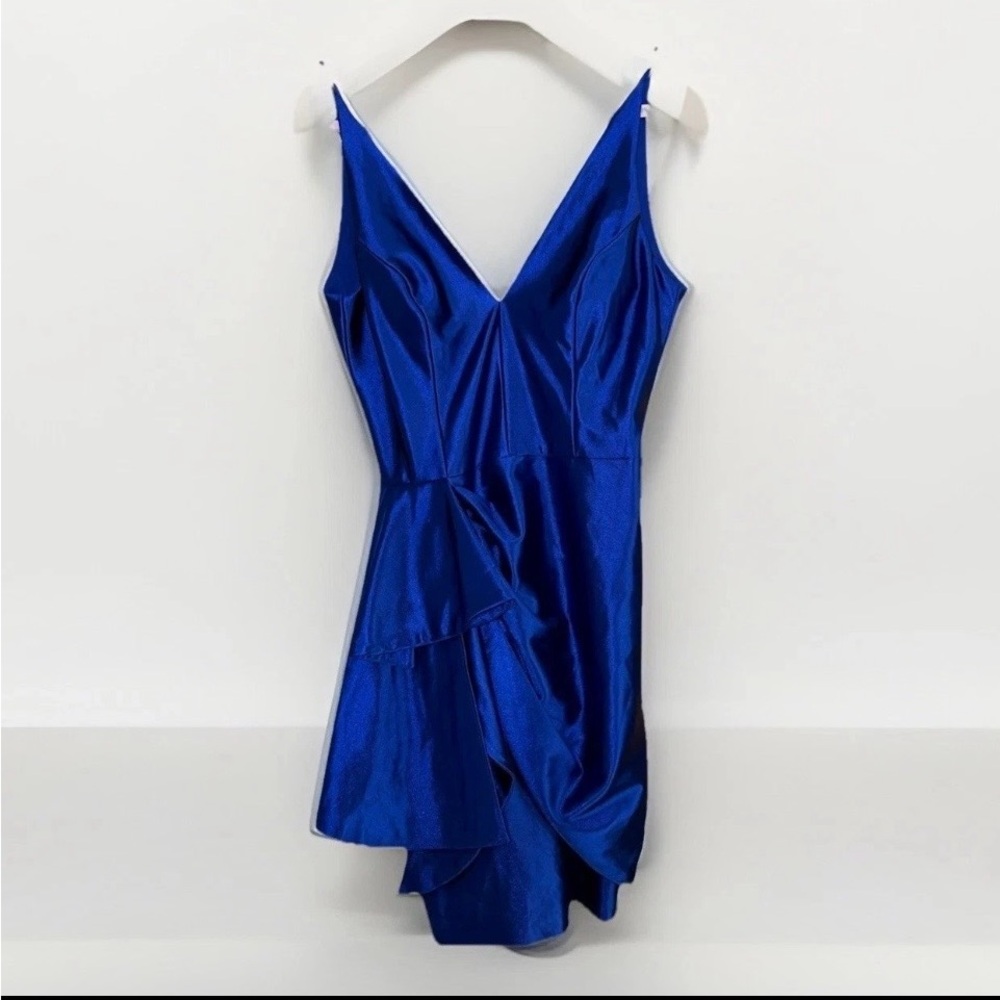 Blondie Nites Satin Mini Dress Size Three Royal Blue Women’s V-neck Thin Straps